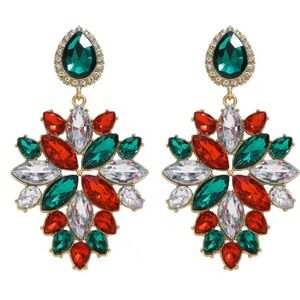 New year Christmas holiday party red green white crystal Crystal Drop Earrings
